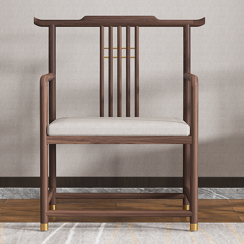 合家黑胡桃实木椅子新中式简约扶手椅书房家具书椅茶室主人椅定制