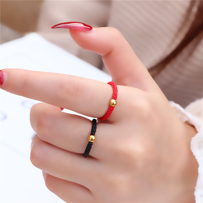 日式轻奢小金豆转运珠戒指女时尚个性纤细金豆豆钛钢尾戒小指食指