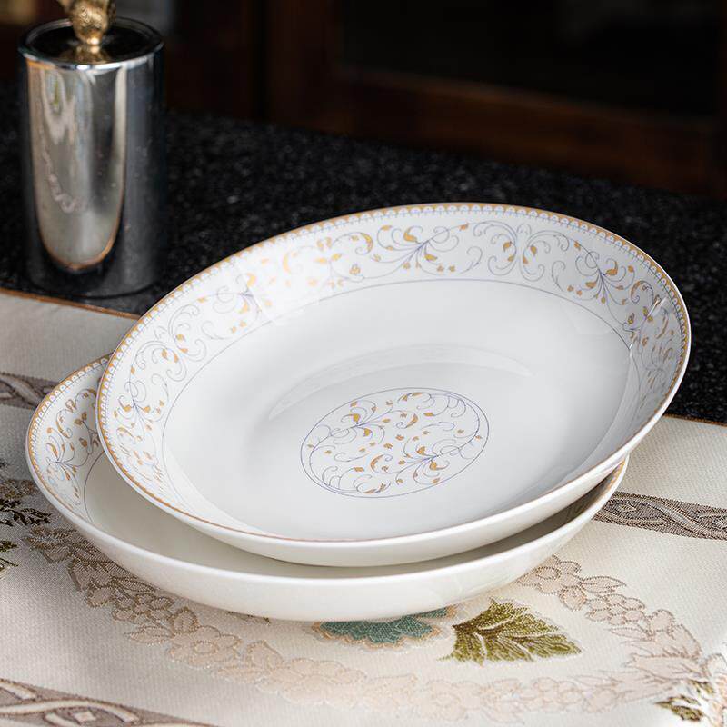 46个装景德镇陶瓷家用盘子2021新款菜盘饭盘8英寸深盘浅盘中式
