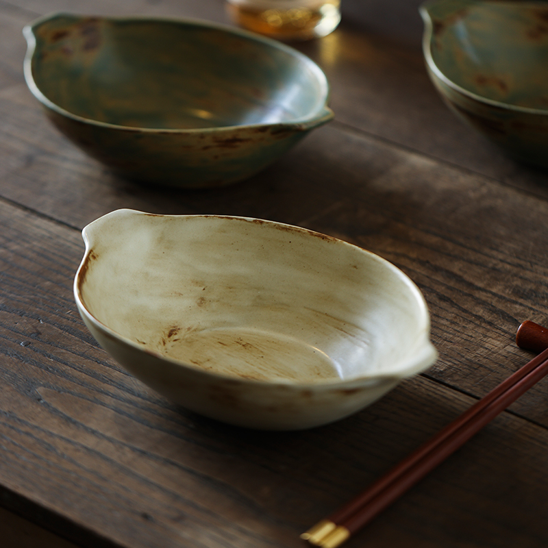 池上之家  日式椭圆元宝碗船形碗 粒粒系列陶瓷不规则早餐沙拉碗