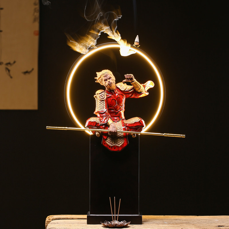 禅意斗战神佛大圣摆件陶瓷倒流香炉家居客厅桌面装饰工艺品孙悟空