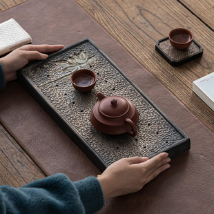 鎏金莲花干泡茶盘小型沥水盘带排水家用现代简约客厅储水式小茶台