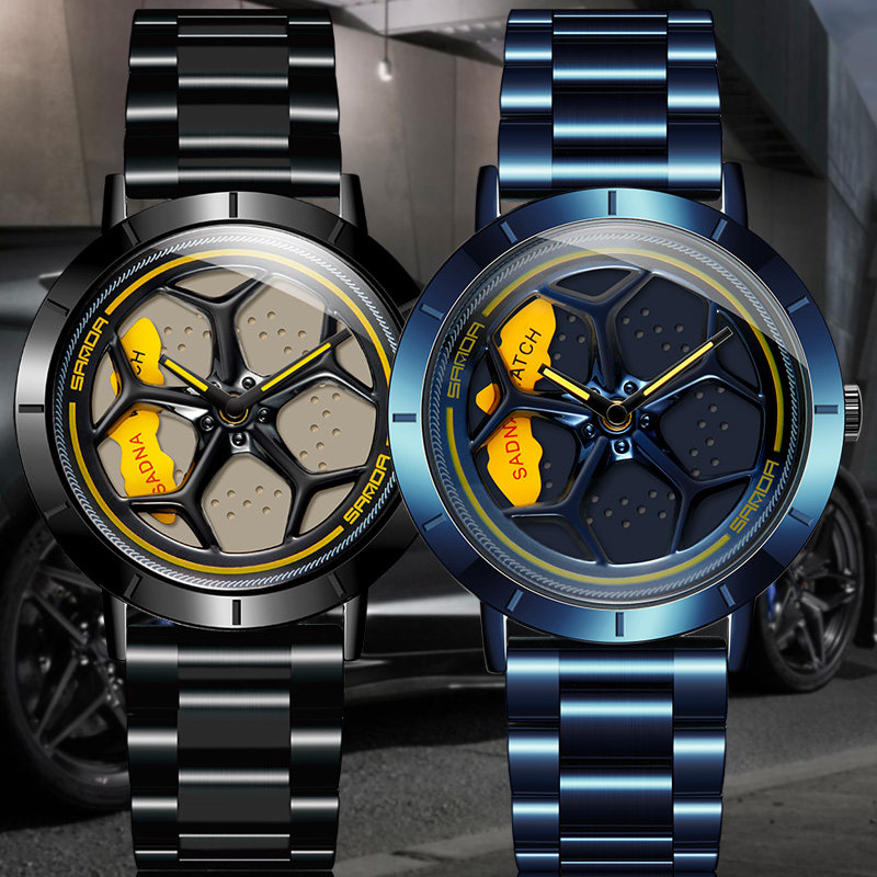 刹车卡钳手表男跑车汽车轮毂表盘创意新概念改装个性旋转防水男表