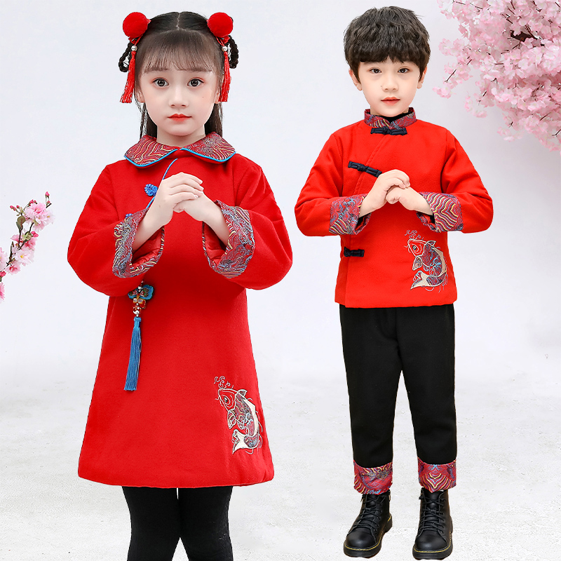 儿童拜年服中国风旗袍加绒唐装班级合唱元旦开门红喜庆舞蹈演出服