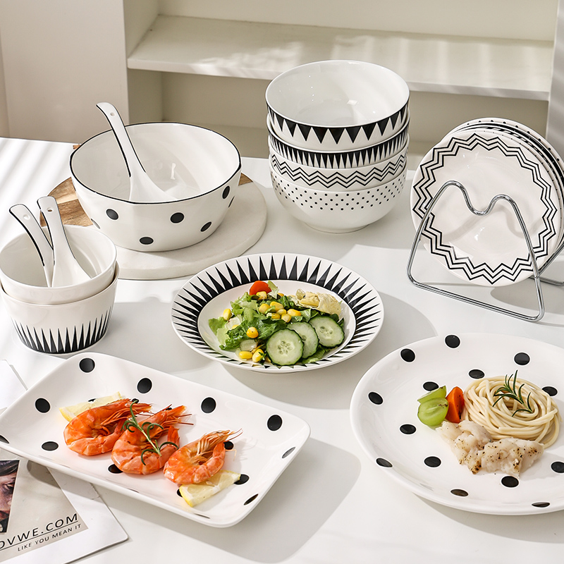 下一秒 赫本风陶瓷饭碗家用碗碟套装餐具高颜值沙拉碗汤碗餐盘