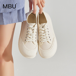 MBU 厚底防水帆布鞋女2024新款夏季透气休闲小众板鞋配裙子小白鞋