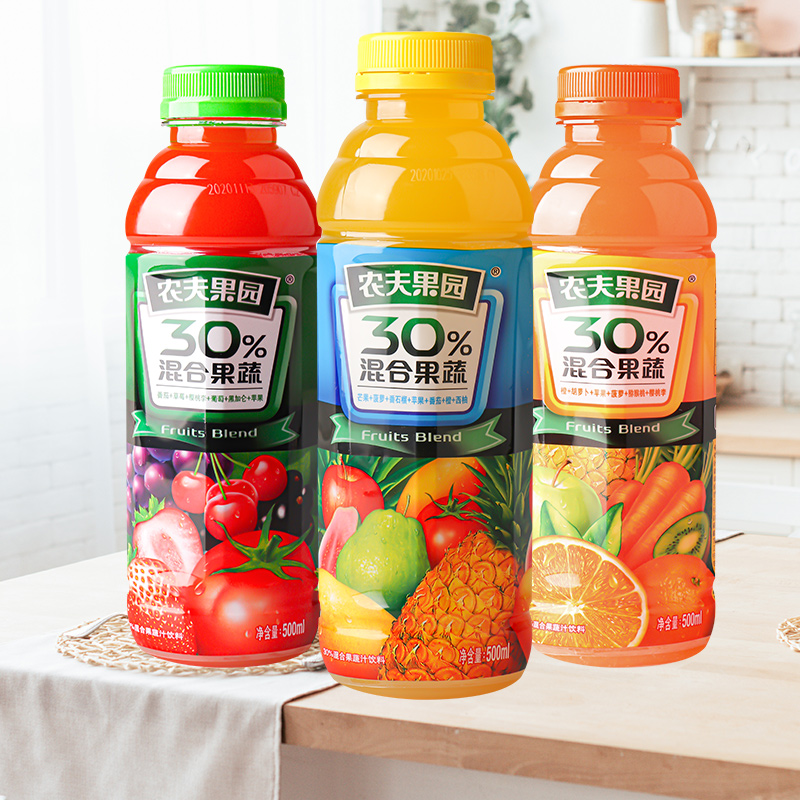 农夫山泉农夫果园30%混合果蔬汁整箱混装500ml*15瓶芒果番茄橙汁