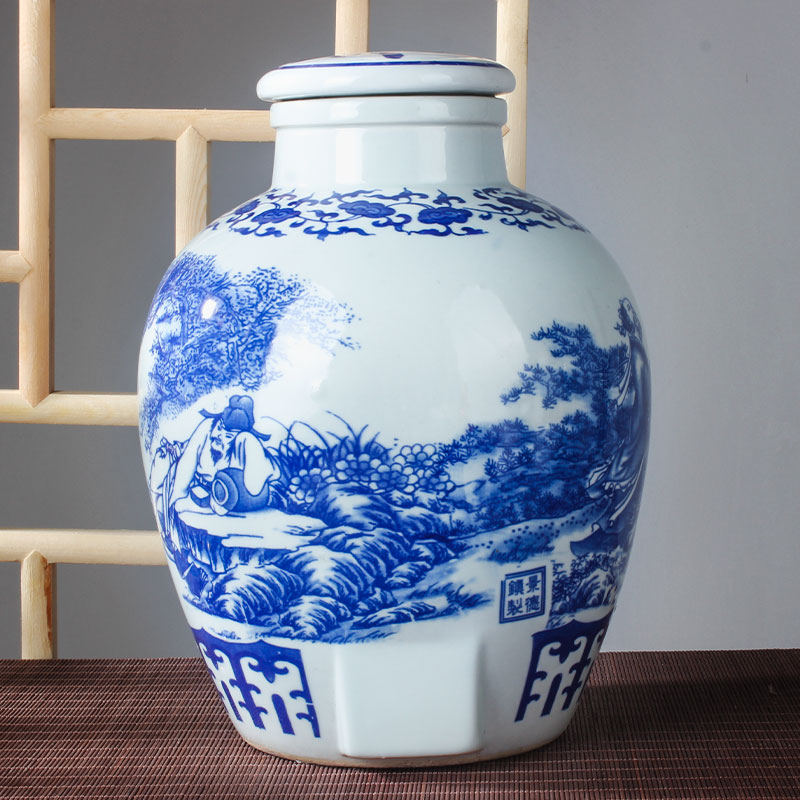 青花瓷景德镇陶瓷酒坛子10斤50斤酒瓶空瓶家用窖藏密封泡酒缸酒罐