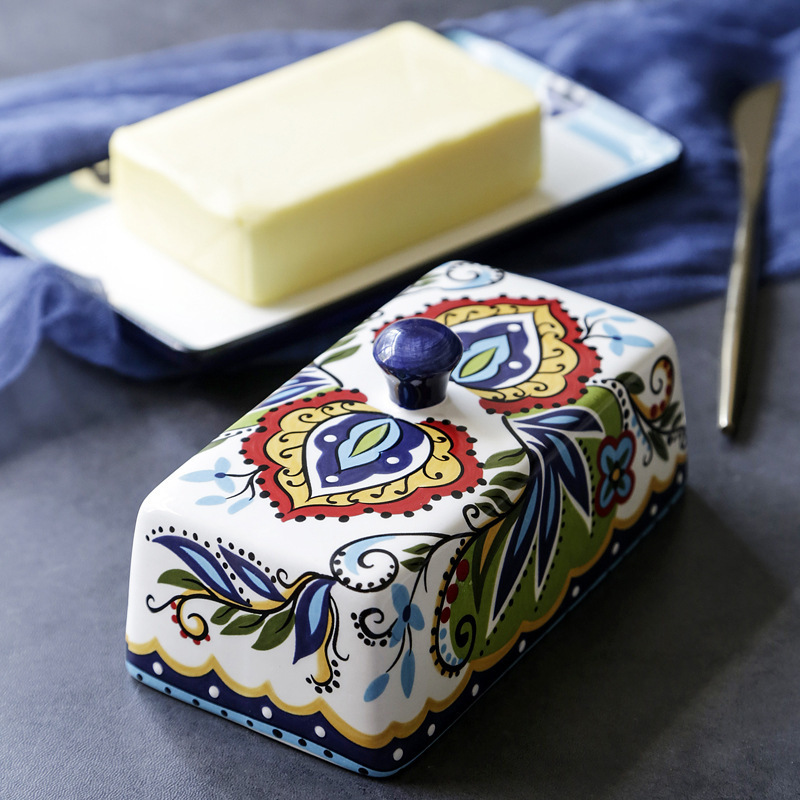 创意轻奢陶瓷黄油收纳盒欧式餐具带盖牛油盘点心碟黄油碟奶酪盒