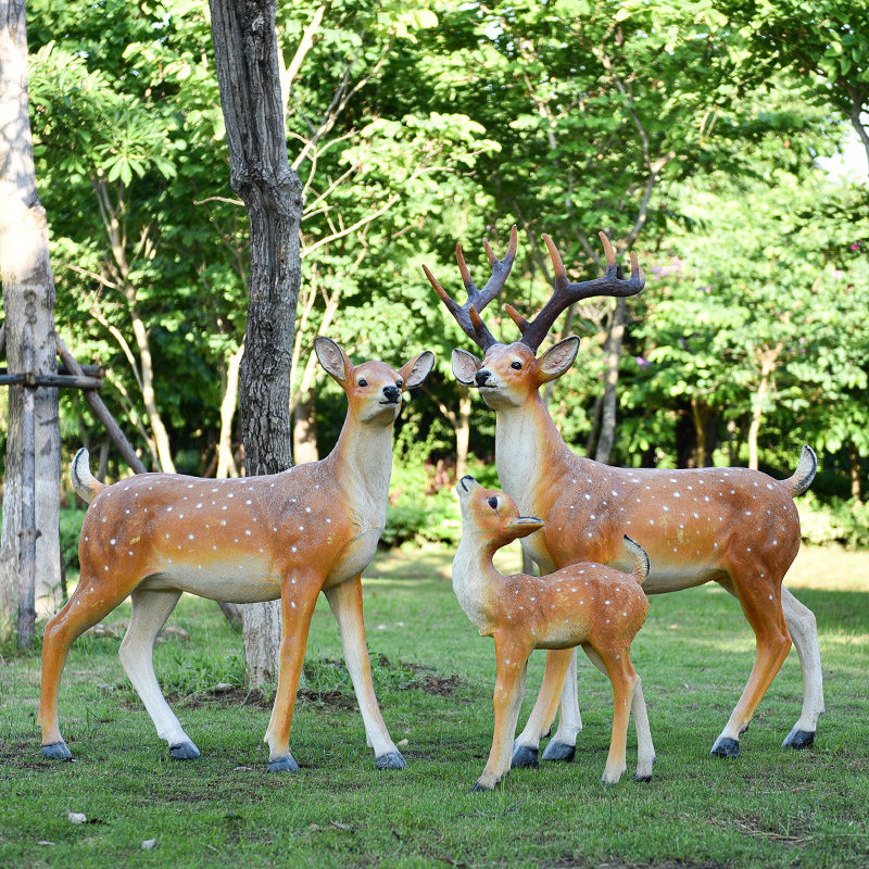 户外庭院花园林大型动物装饰摆件仿真梅花鹿工艺品玻璃钢雕塑景观