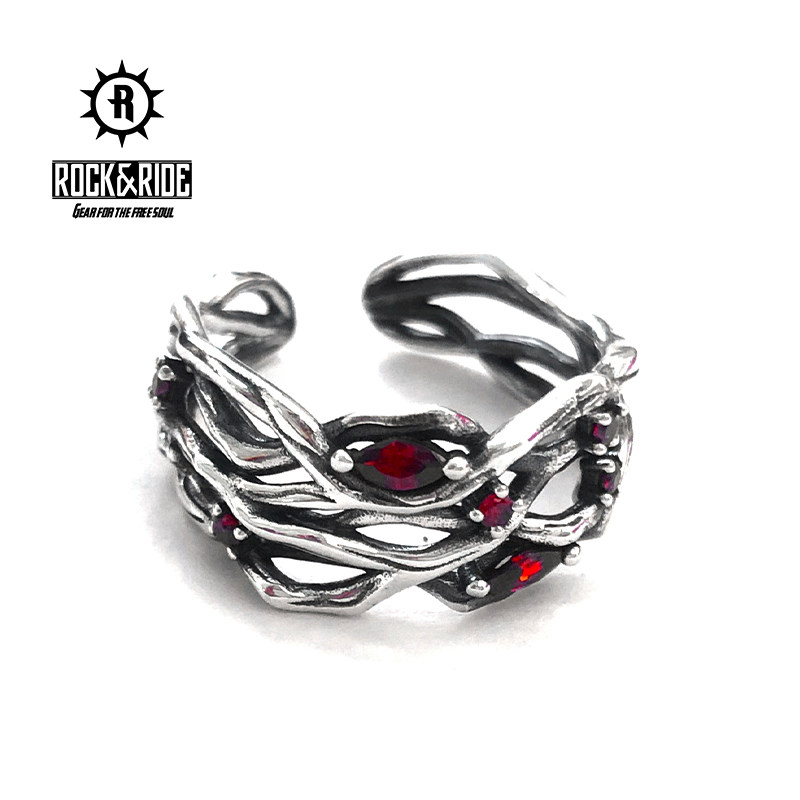 新品首发rockride荆棘玫瑰荆棘缠绕戒指925纯银男女士个性