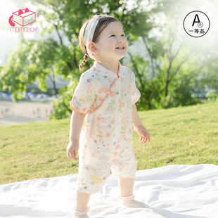 婴儿连体衣夏季薄款女宝宝周岁礼服和尚服洋气国风新中式短袖哈衣