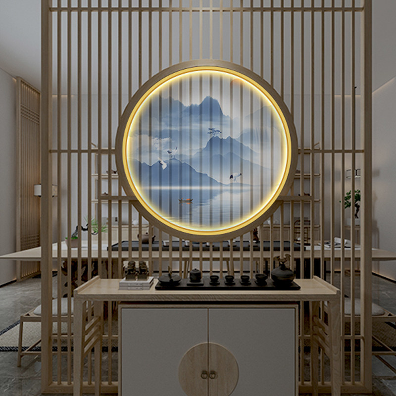 聚财树旗舰店的优惠券大全—半透明装饰画带灯新中式客厅入户玄关屏风