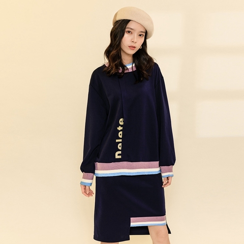 BESSIE WANG/宝珥2019冬季新款韩版针织卫衣两件套高腰半裙套装