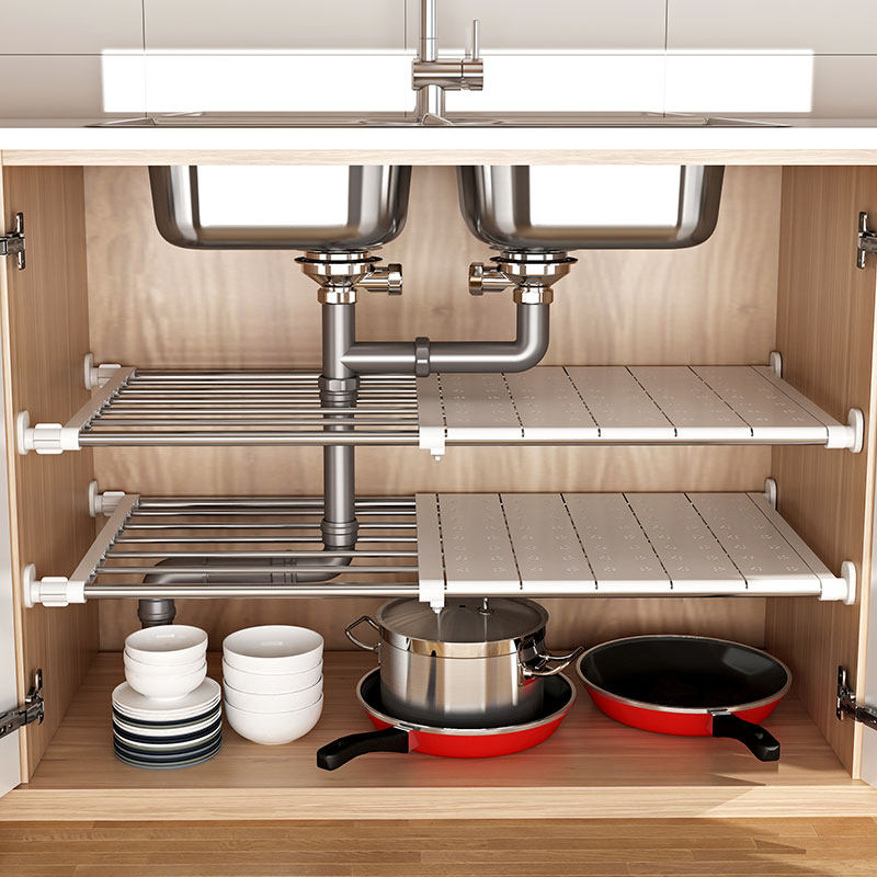 厨房下水槽架分层置物架吊柜储物架收纳橱柜内隔层分隔板锅架伸缩