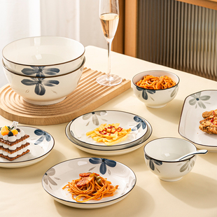 日式碗碟套装家用2024年新款食釉下彩餐具釉下彩陶瓷碗盘筷子碗具