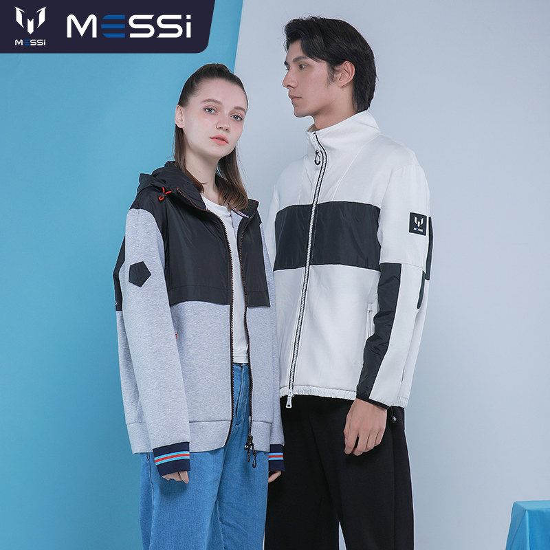 leomessi梅西秋装新品男女编制logo横纹修身商务拉链连帽衫lm368