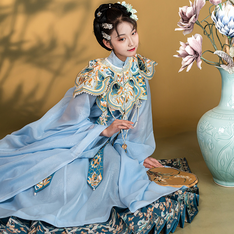 寻景记汉服如梦令原创明制立领长衫马面裙刺绣云肩中国风女