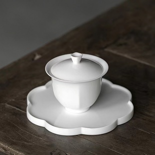 德化白瓷羊脂玉瓷三才盖碗单个敬茶碗陶瓷功夫茶具家用泡茶器壶承