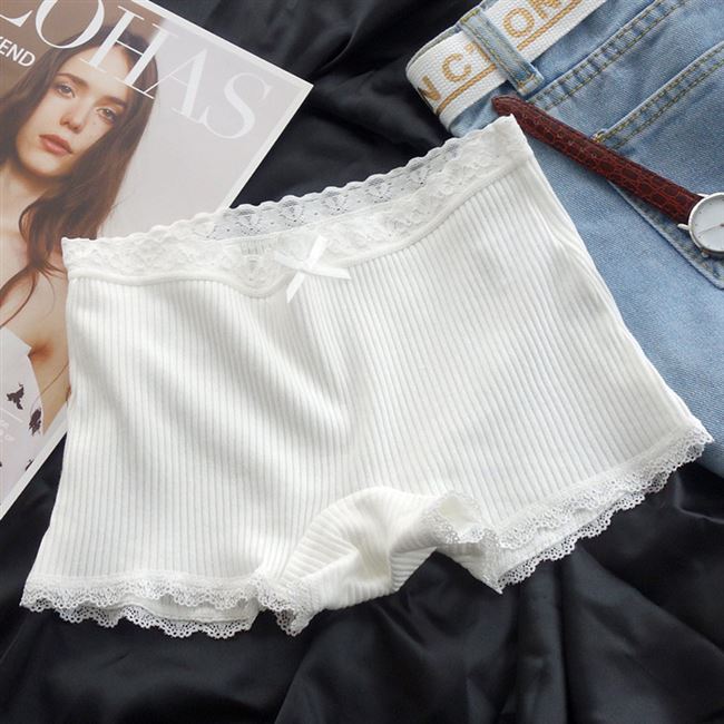平角内裤女纯棉全棉四角裤 蕾丝中腰无痕少女生平脚裤安全裤短裤