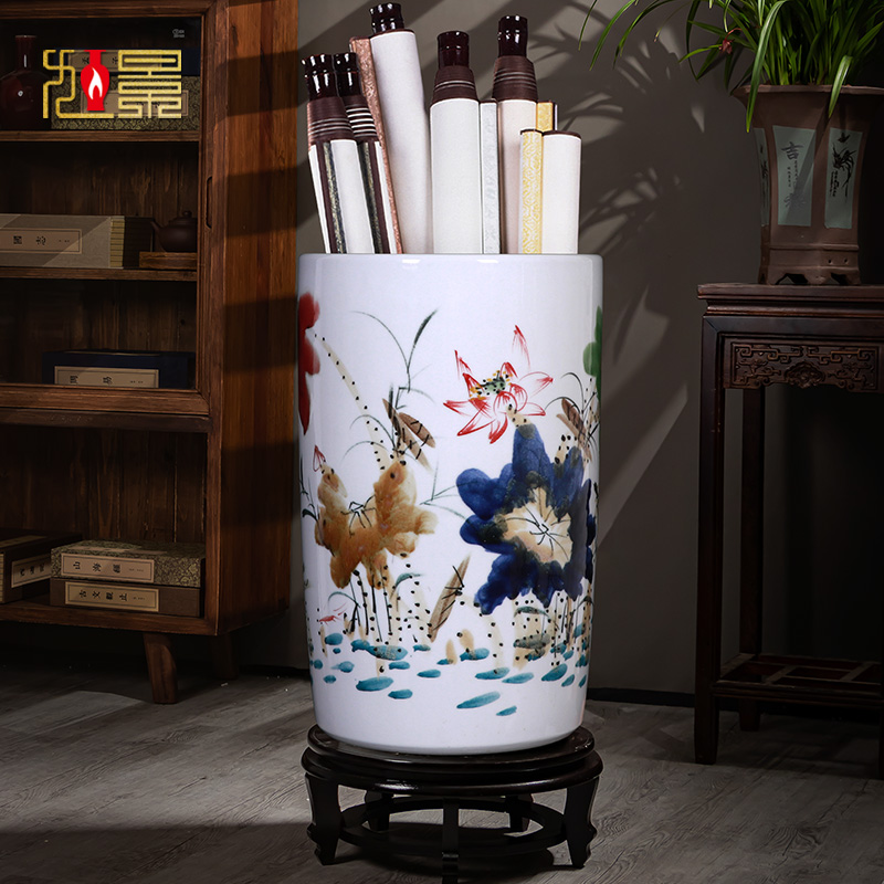 景德镇陶瓷器书画缸卷轴缸客厅大号字画收纳缸落地大花瓶摆件装饰