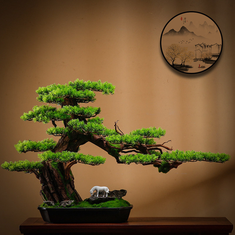 新中式仿真松树迎客松盆景摆件室内客厅玄关办公室装饰品假树盆栽