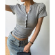HUMSMR正版 2024夏季新款美式休闲百搭纯色单排扣修身短袖T恤女