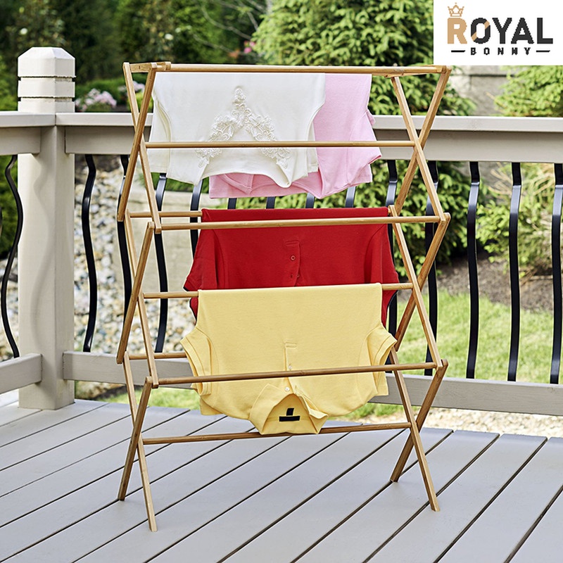诺宝尼落地可折叠毛巾架楠竹晾衣架