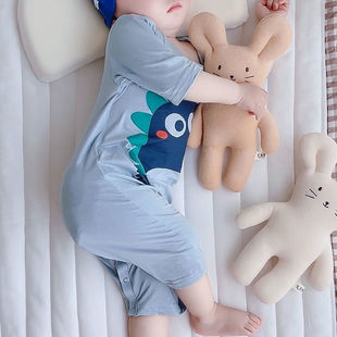男童睡衣莫代尔连体面膜夏季薄款恐龙棉绸睡袋婴儿宝宝儿童空调服