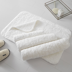 日式酒店专用加厚白色地巾垫子卫生间浴室纯棉吸水防滑地垫家用