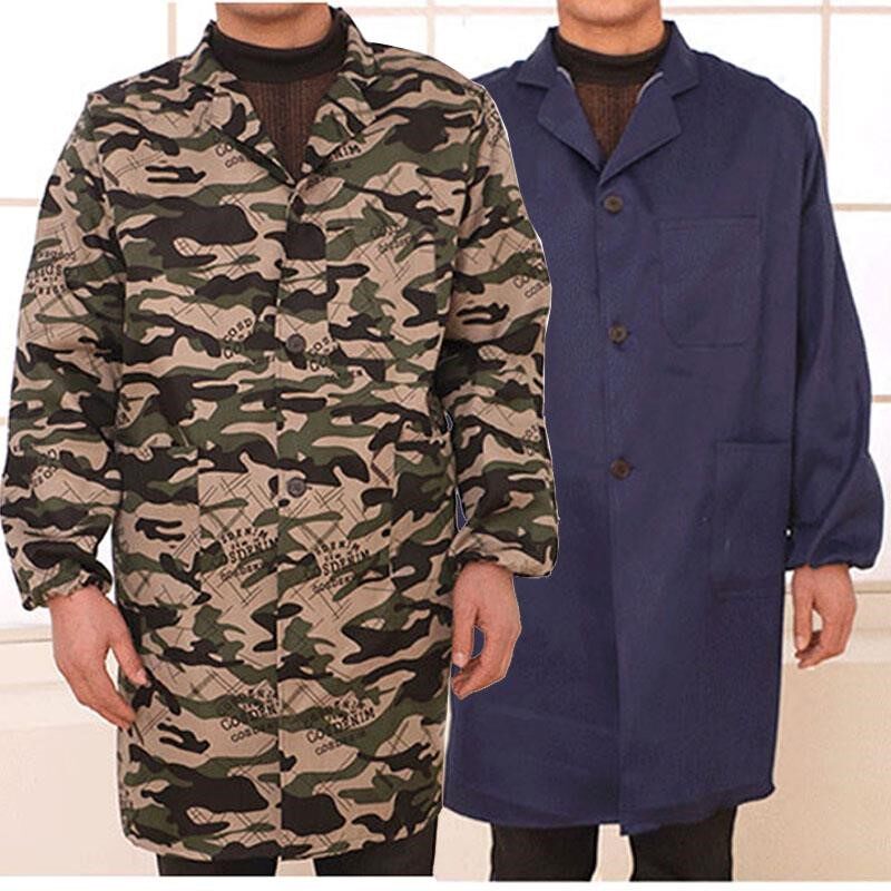 迷彩防尘纽扣男女罩衣成人加大加长大人耐磨厨房长袖围裙工作服
