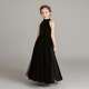 儿童礼服新款黑色无袖模特走秀主持长款钢琴演出服女童公主裙