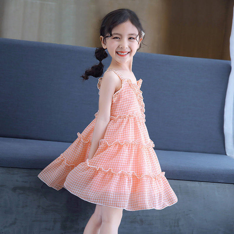 女童连衣裙2021新款夏装沙滩裙超洋气小女孩吊带儿童装公主裙雪纺