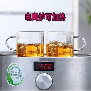 6色带把玻璃小茶杯耐高温120ml小容量家用耐热透明功夫水杯彩色杯