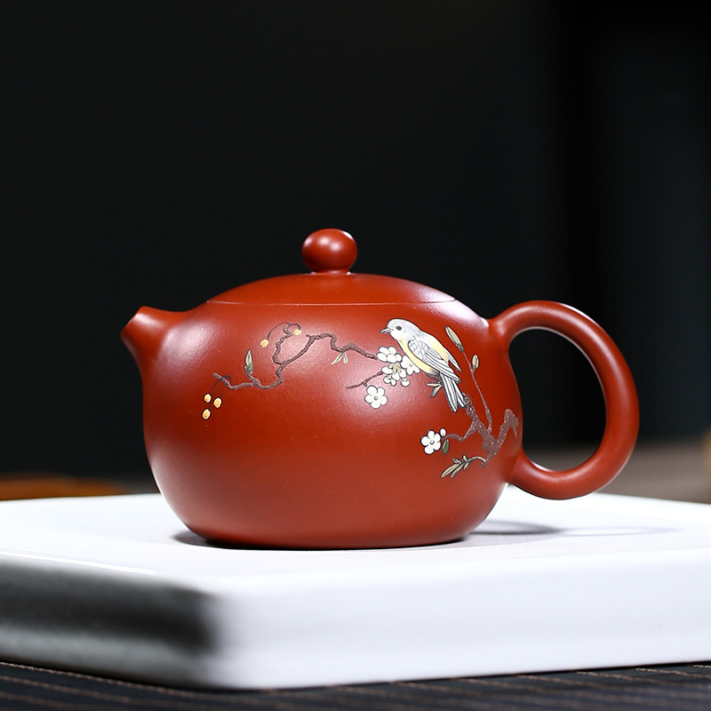 锦怀瑜 宜兴紫砂壶 名家纯手工紫砂壶 花鸟西施茶壶 泥绘 储卫珍