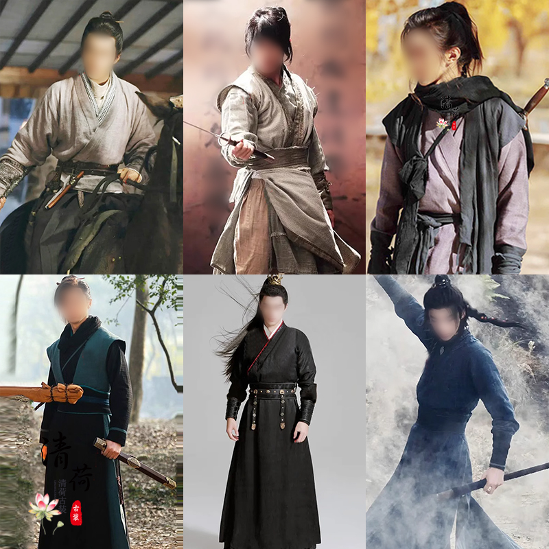 男士汉服破旧江湖浪子棉麻服侠客剑客大侠男侠武侠演出服—民族服装