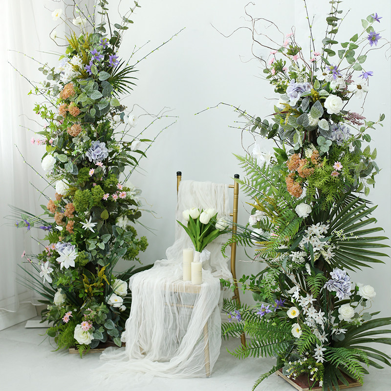绿植摆放软装花架绢花店面橱窗立体花柱影楼拍摄布景简约花艺套装