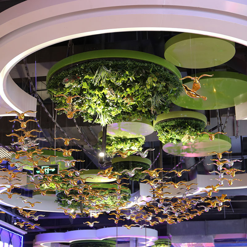 商场店铺吊顶植物墙装饰仿真植物墙绿植立体背景装饰墙圆形吊顶墙