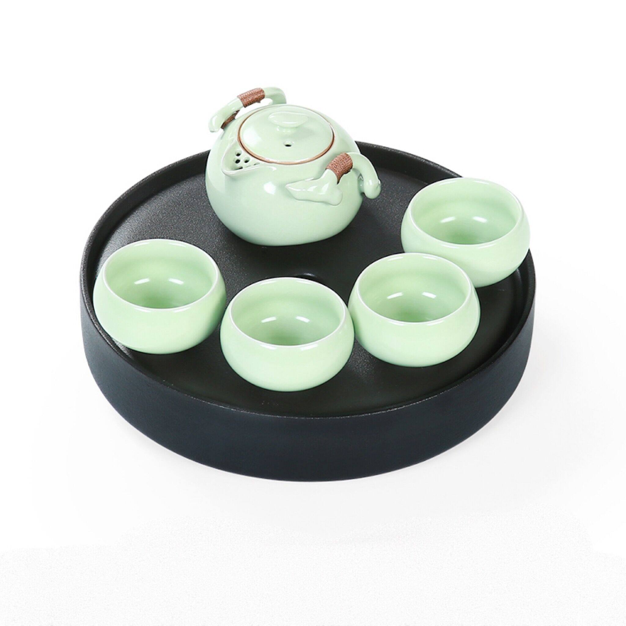 汝窑功夫茶具套装简约开片可养汝瓷茶壶茶杯家用陶瓷茶盘小茶台