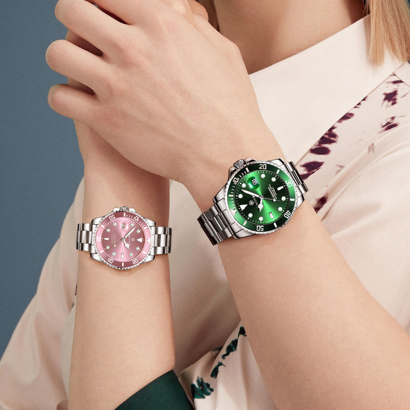 正品瑞士2022新款丹玛全自动情侣手表一对男女机械表绿水怪粉水鬼