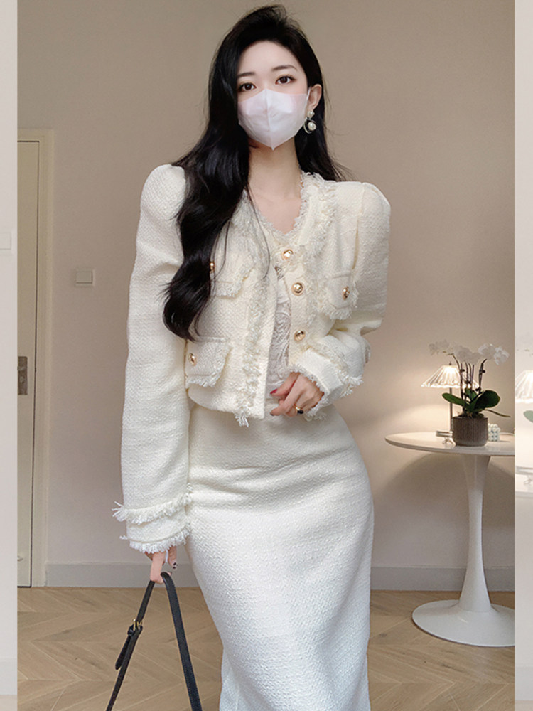 小香风裙子套装女高级感小洋装名媛气质连衣裙富家千金长裙两件套