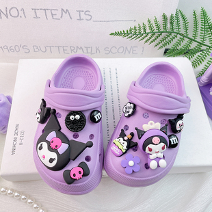 网红紫色女童洞洞鞋女款公主儿童女孩外穿外出拖鞋2024年新款防滑