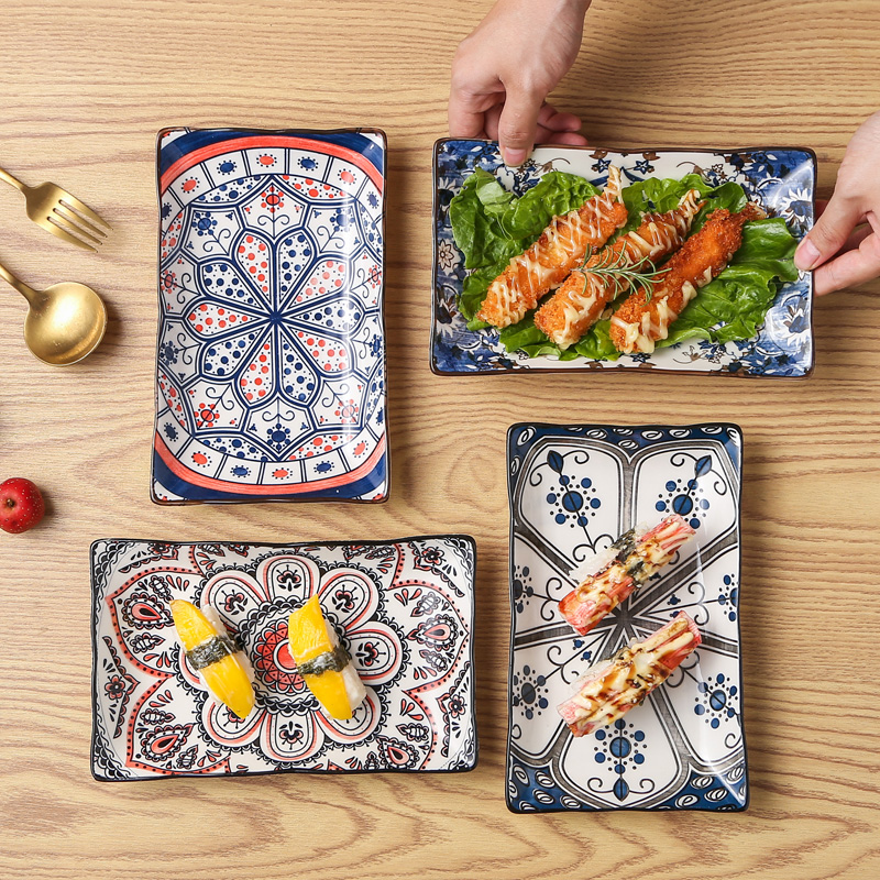 网红日式料理陶瓷鱼盘家用餐厅寿司碟点心盘子长方形菜烧烤置物盘