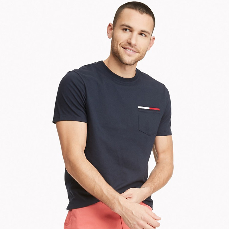tommyhilfiger春夏汤米男装时尚经典休闲纯色口袋圆领短袖t恤