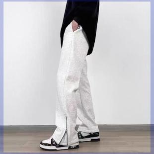 春秋季重磅运动裤美式高街灰色裤子男款小众设计感vibe风直筒卫裤