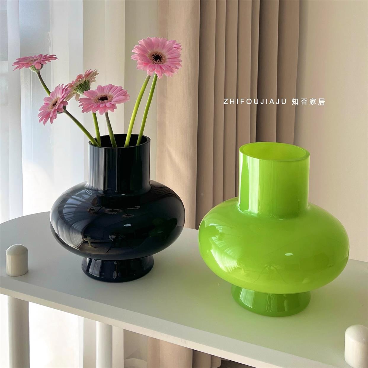 现代简约透明灯笼芬顿玻璃高级感花瓶家用水培高颜值摆件ins风