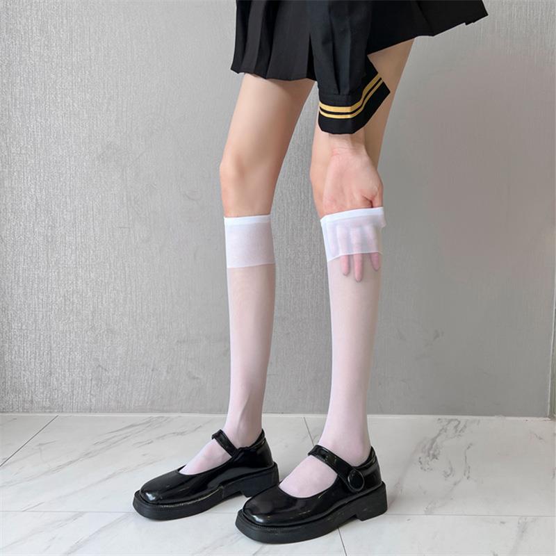 夏季超薄款透明小腿袜女ins潮网红百搭中筒袜可爱日系白色JK袜子