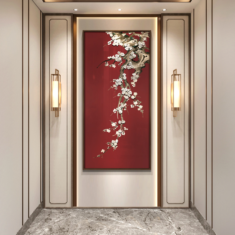 喜上眉梢梅花挂画入门玄关走廊过道壁画2022新款客厅实物装饰画
