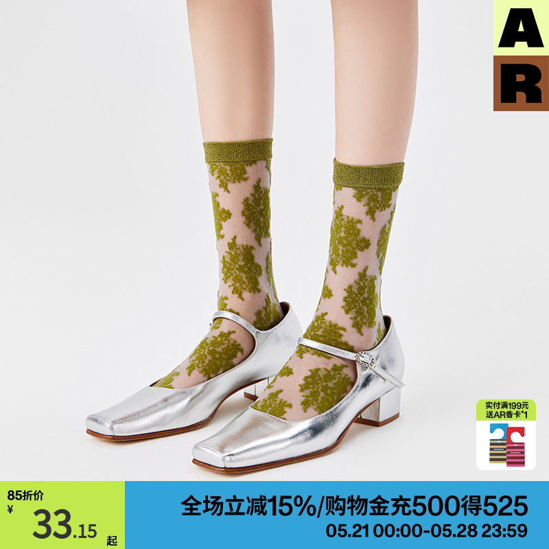 AR复古蕾丝花纹水晶袜/2024新款夏天薄玻璃丝袜女a线AlmondRocks
