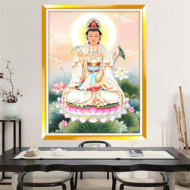 观音十字绣坐莲图片